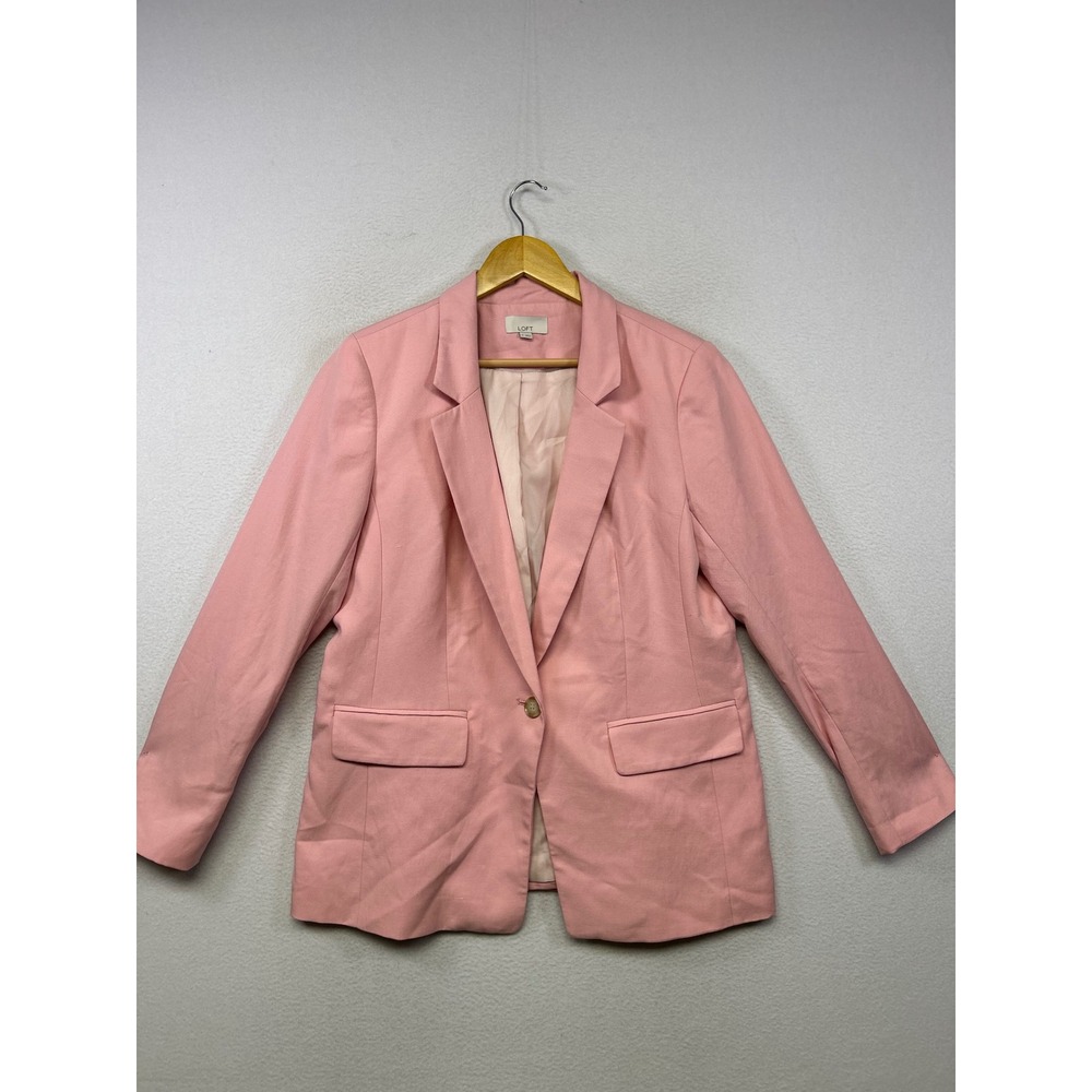 Barbiecore LOFT Womens 12 Pink Linen Blend Single Button Professional Blazer
